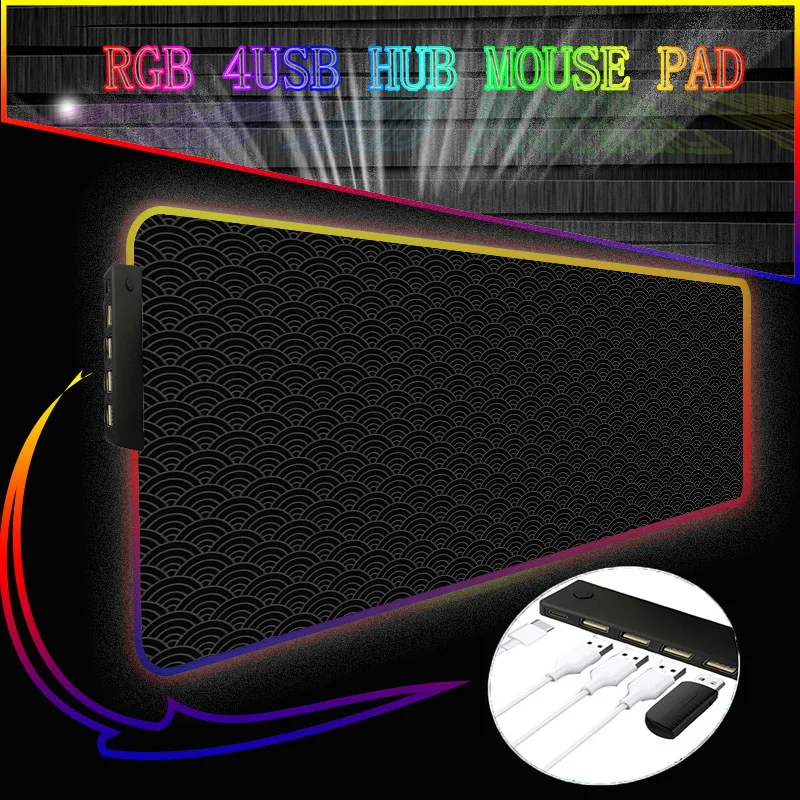 

Black Waves RGB 4 Port USB Hub Computer Gaming Mousepad RGB Backlit Mause Pad Large Mousepad XXL for Desk Keyboard LED Mice Mat