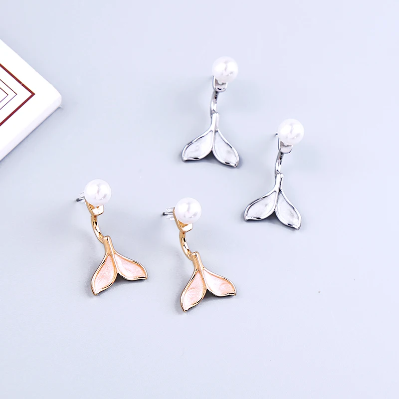 Океана Стиль изысканный кристалл эмаль рыбий хвост акриловые жемчужные серьги