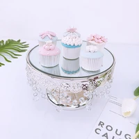 silver round mirror tray crystal edge plate cupcake make up receiving pallet 10inchhome decoration cake table decorating
