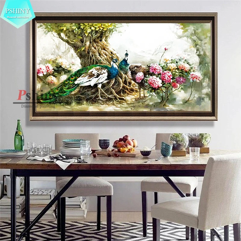Алмазная вышивка 5D &quotсделай сам&quot павлины с зеленым хвостом животные круглая