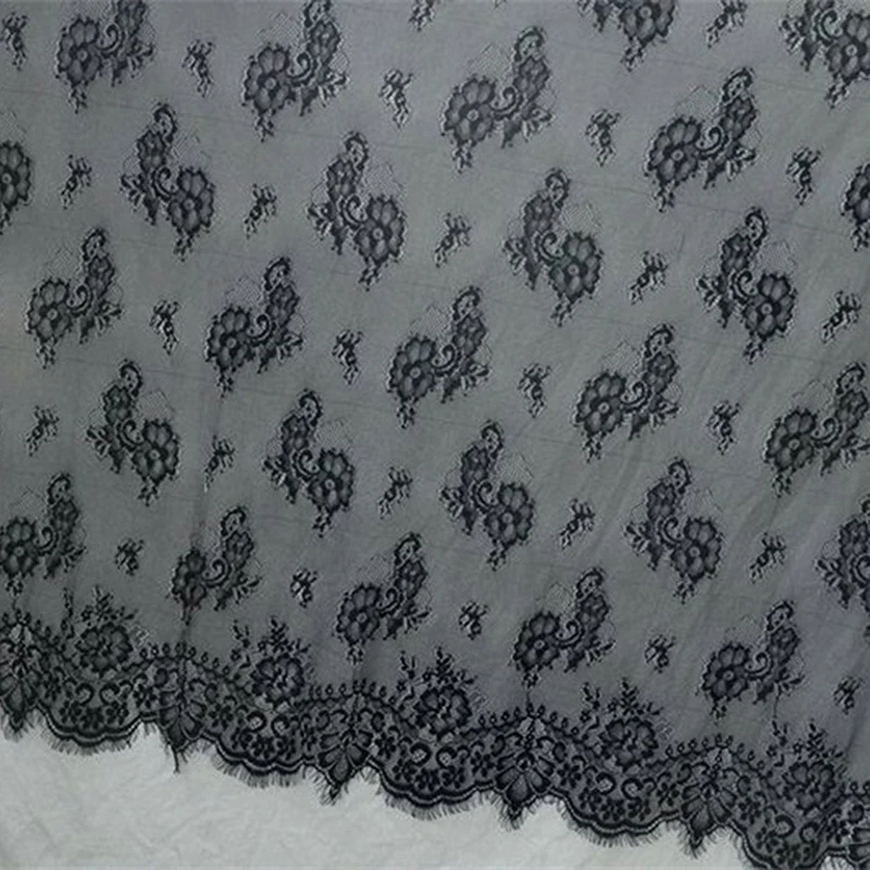 

300cm French Eyelash Lace Fabric 150cm Ivory White Black Diy Exquisite Lace Embroidery Clothes Wedding Dress Accessories V2457