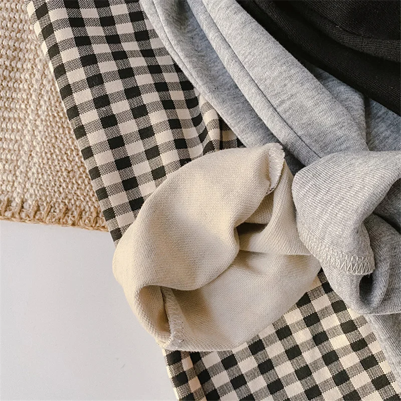 

2021 Spring Summer kids girls elastic slim trousers cute plaid knit flare casual pants 1-7Y