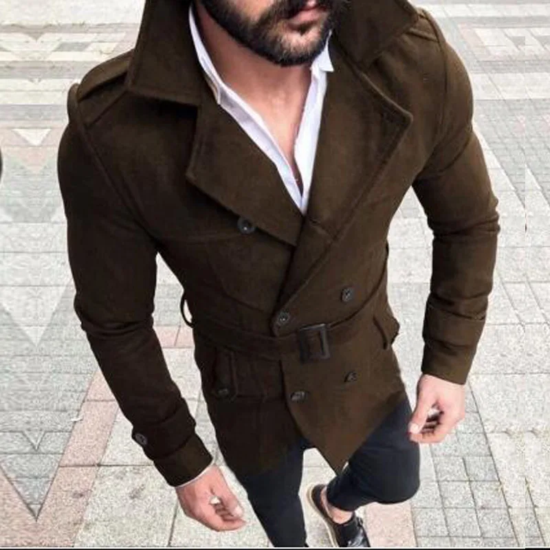 

2021 tweed coat lapel double row button casual windbreaker woolen coat