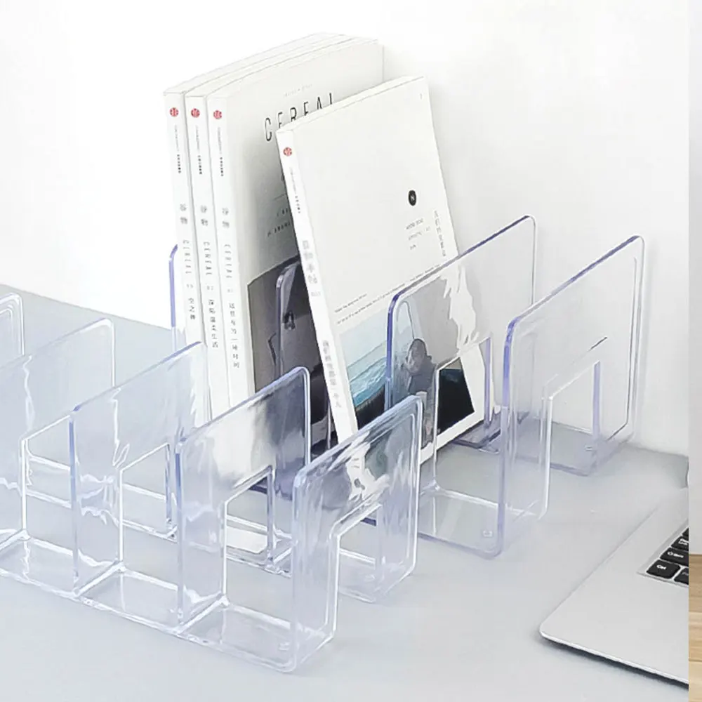 

3 Grid Clear Acrylic Bookshelf Transparent Book Stand Elegant Bookends Book Storage Rack Book Folder for School Office