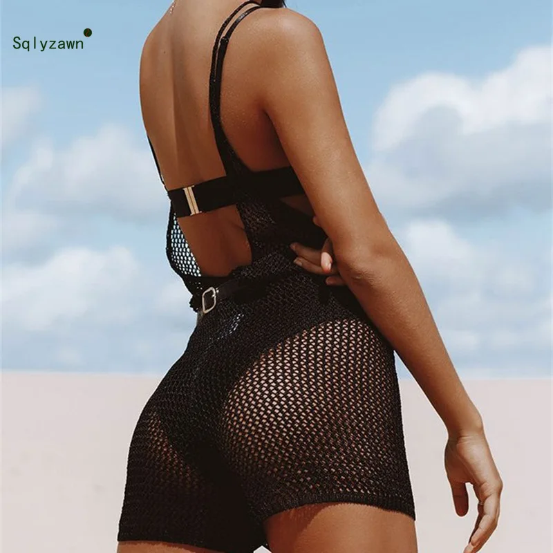 Женский сетчатый комбинезон без рукавов с открытой спиной флуоресцентные шорты