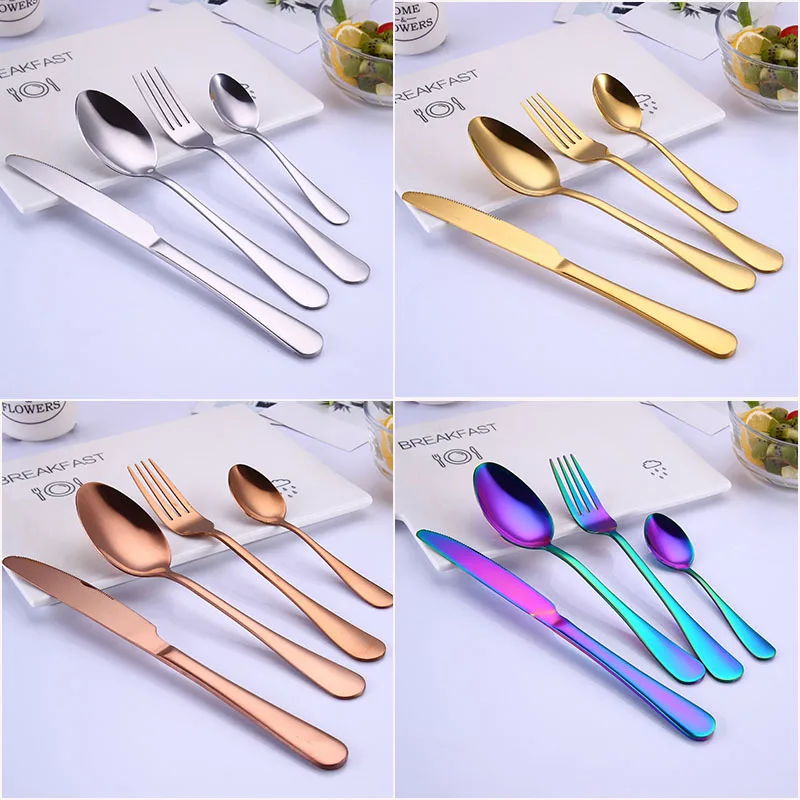 

Gold Cutlery Sets Golden Spoons Forks Knives Cutlery SetStainless Steel Knife Fork Coffee Spoon Chopsticks Mirror Dinnerware Set