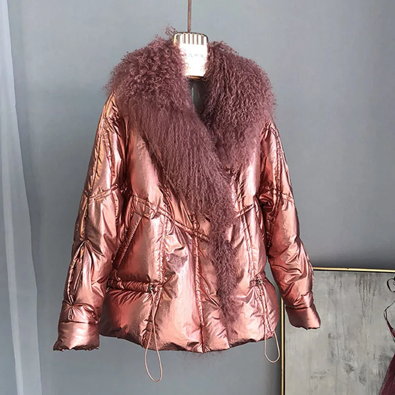 Воротник из натурального меха короткий пуховик женская уличная Утепленная