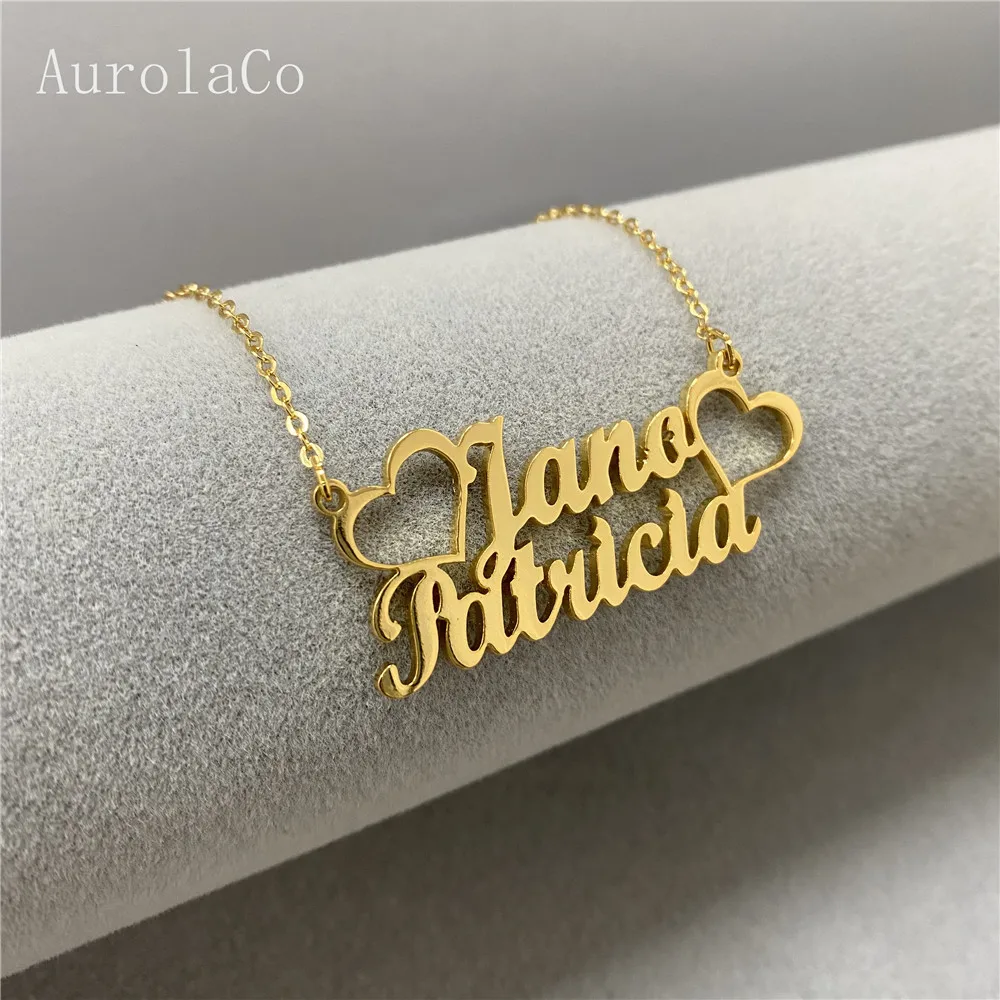 

AurolaCo Customized Name Necklace Personalized Stainless Steel Gold Choker Pendant Two Name Necklace For Women Jewelry Gift