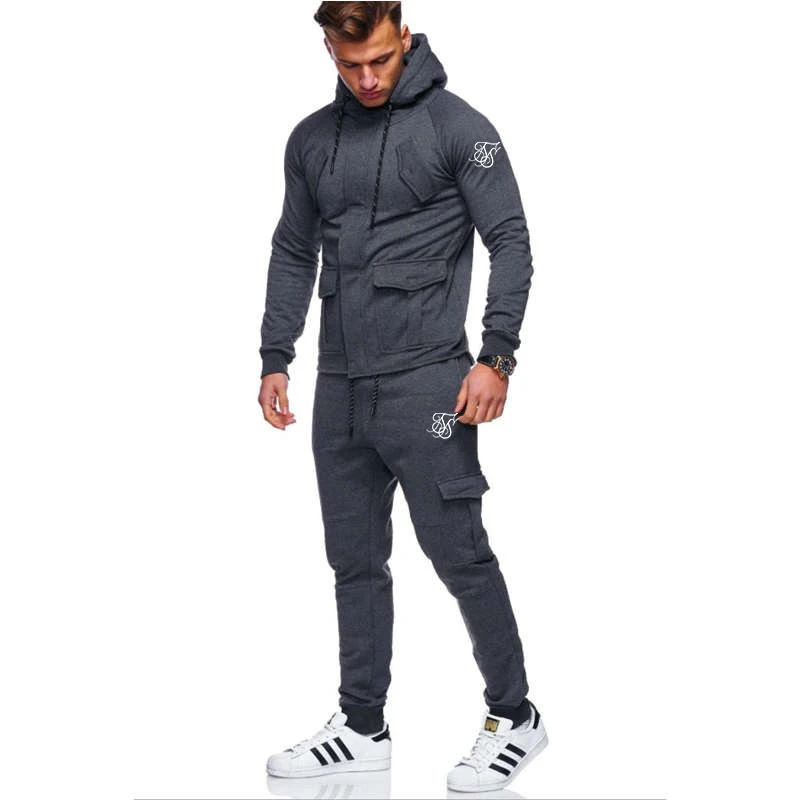 

SIK Silk Fall/Winter New Fashion Personality Tracksuit Men Sets Hoodie Sweatshirt+Pants Pullover Casual Track Field Sports Set