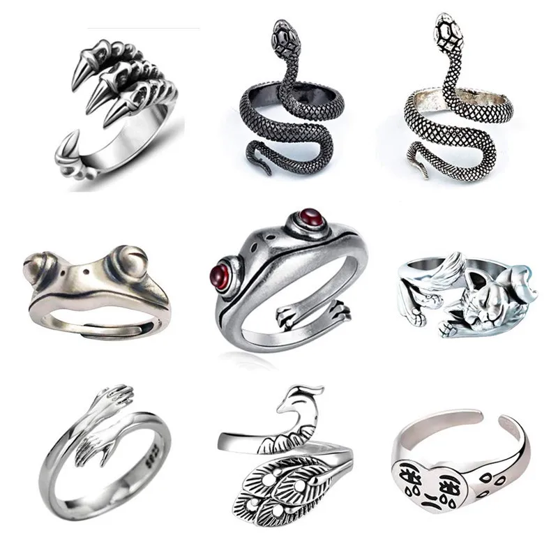 

Punk Men Funny Animal Rings Adjustable Opening for Women Silver Alloy Finger Rings Vintage Hip Hop Rock Party Brand Jewelry Gift