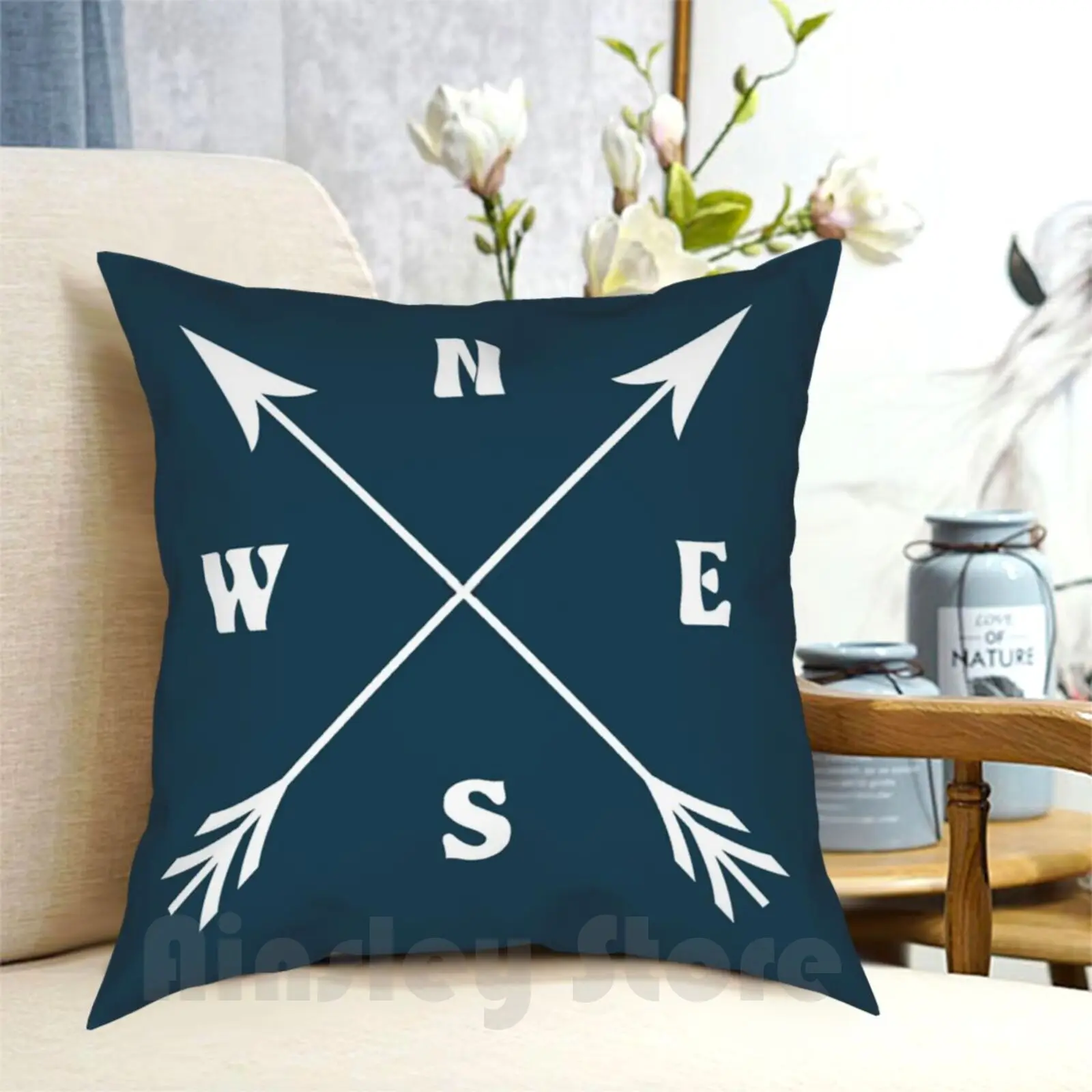 

Compass Arrows Pillow Case Printed Home Soft Throw Pillow Compass Arrows Compass Arrow Direction Marine Navy White And
