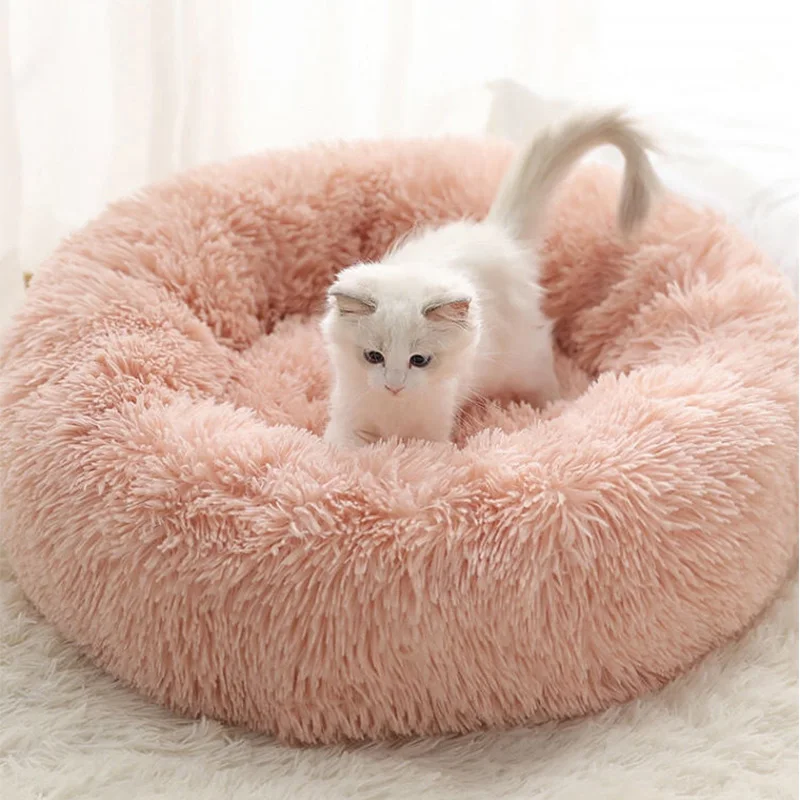 

Лежанка для кошки, круглая, зимняя, теплая, для кошки, длинный плюшевый спальный мешок для щенка, мягкая Лежанка для щенка, подушка, товары дл...