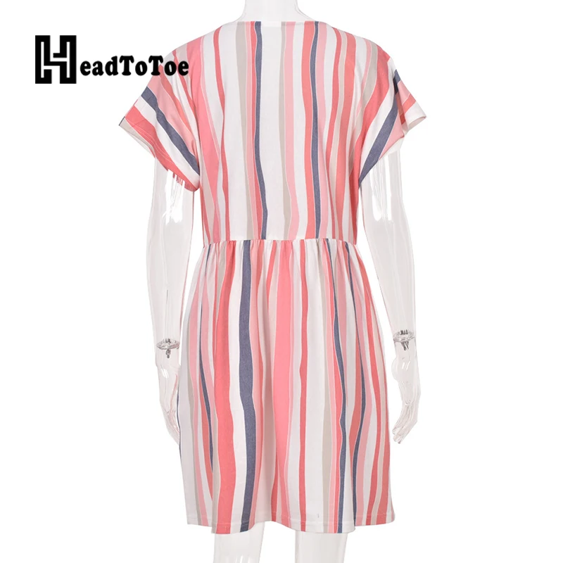 

Striped Colorblock Print Casual Fashion Dresses for Women Short Sleeve Round Neck Knee Length Dress Women