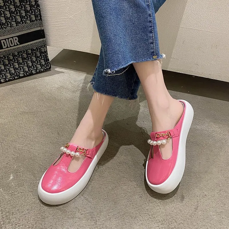 

Women's Slippers Mules Shoes Summer New Thick Soles Fashion Leather Instagram Pop Shoes Flip Flops Women Sneaker