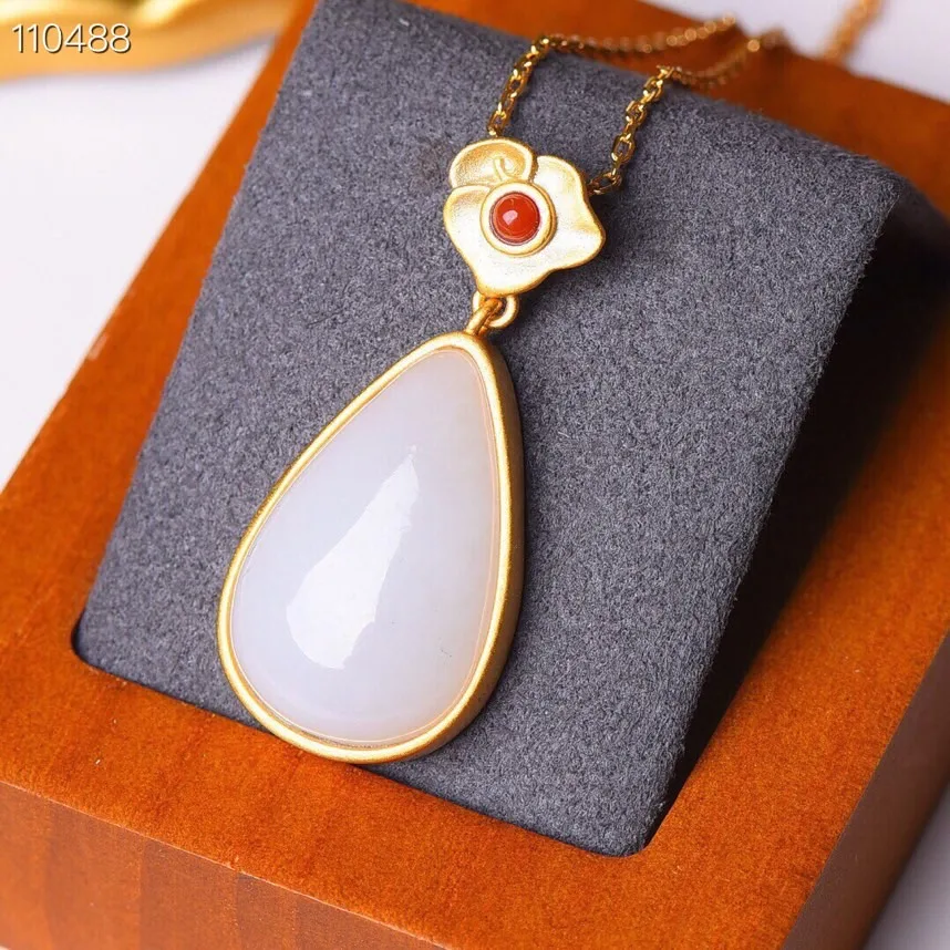 Женское винтажное ожерелье из серебра 925 пробы с нефритом