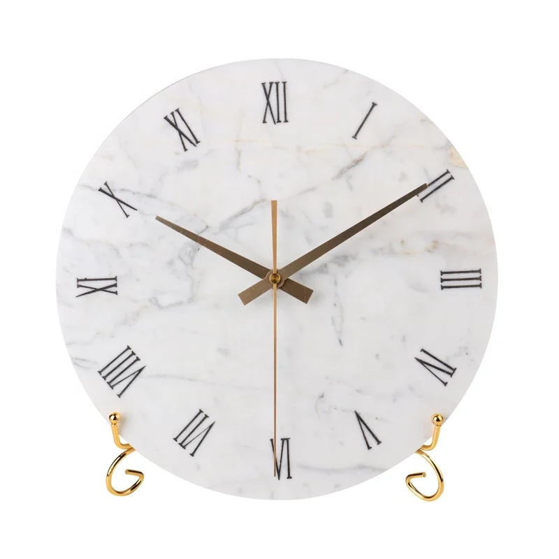 

Natural Marble Wall Clock For Indoor Glass Cover Elegant Clock Family Decoration