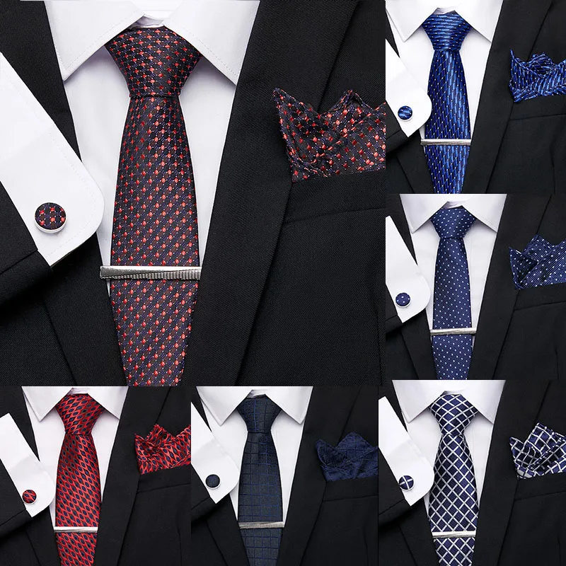 

Wedding Necktie 7.5cm 100% Silk Necktie Fashion Stripe Dot Ties Set For Men Slim Cravat Neckties Mens Classic Ties Formal Dress