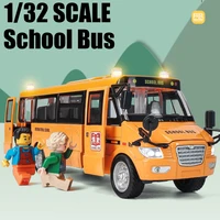 132 scale alloy school bus toy die cast vehicles yellow large pull back 9 play bus with sound light for kids free shipping