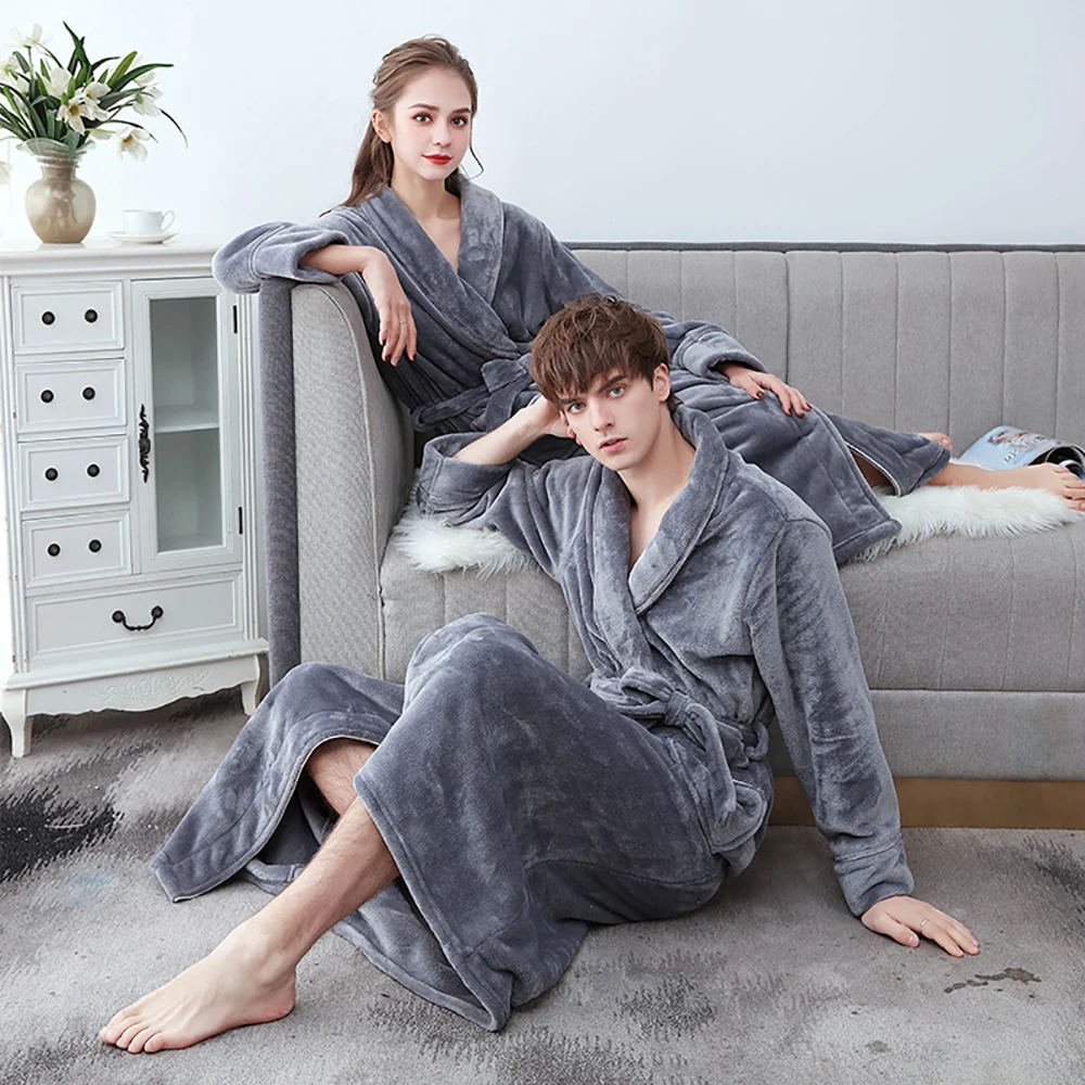

Autumn Winter Bath Robe Dressing Gown Men Warm Thick Flannel Long Bathrobe Plus Size Mens Cozy Robes Kimono Sleepwear Home Wear