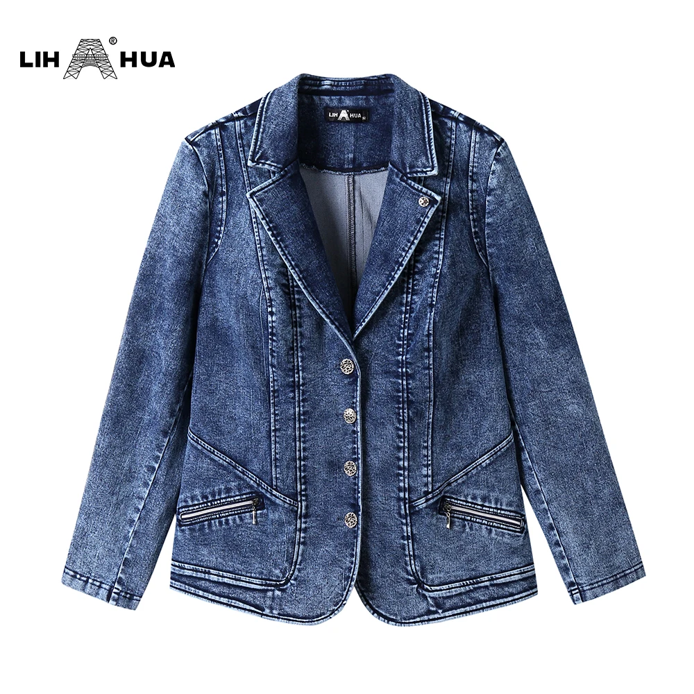 Женское джинсовое пальто LIH HUA Модный хлопковый Трикотажный костюм размера плюс |