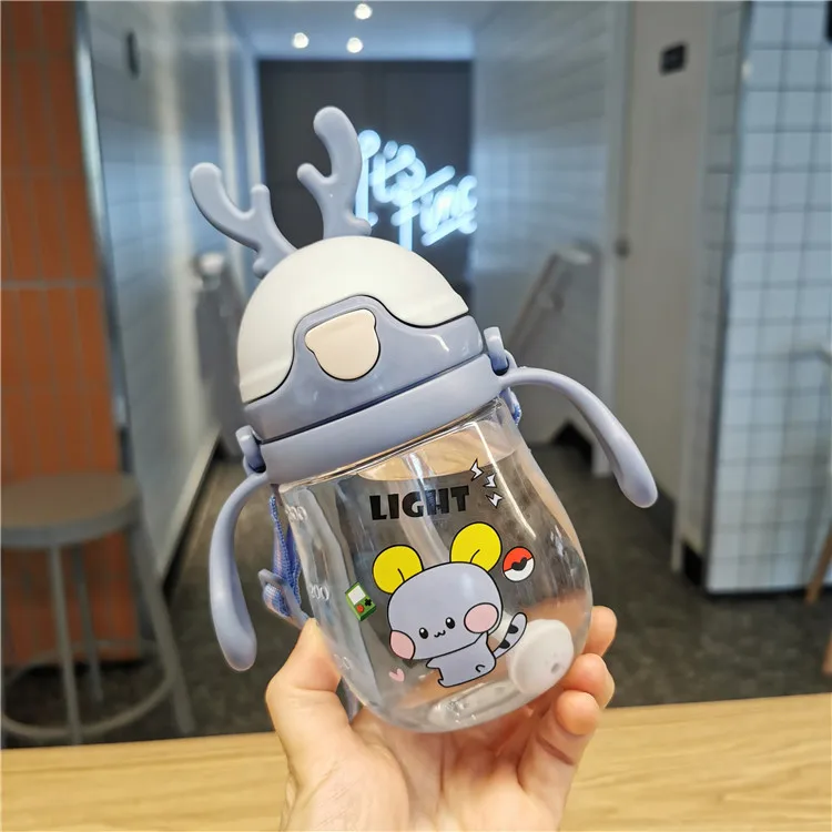

New Arrival Cute Children'S Straw Cup Baby Learn To Drink Cup With Handle Cartoon Portable Dual-Use Water Bottle With StrapLB943