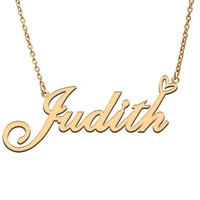 love heart judith name necklace for women stainless steel gold silver nameplate pendant femme mother child girls gift