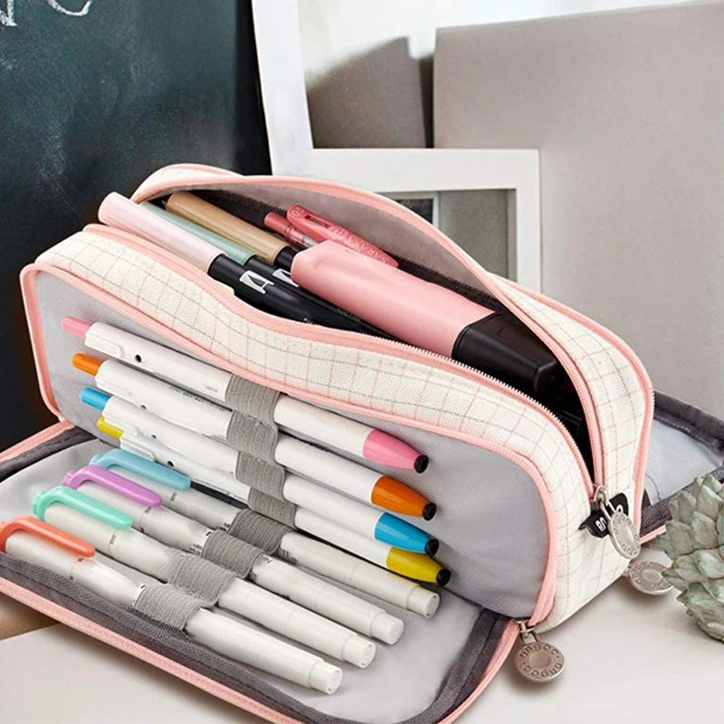 

ANGOO Pencil Case Big Capacity 3 Compartments Canvas for Students