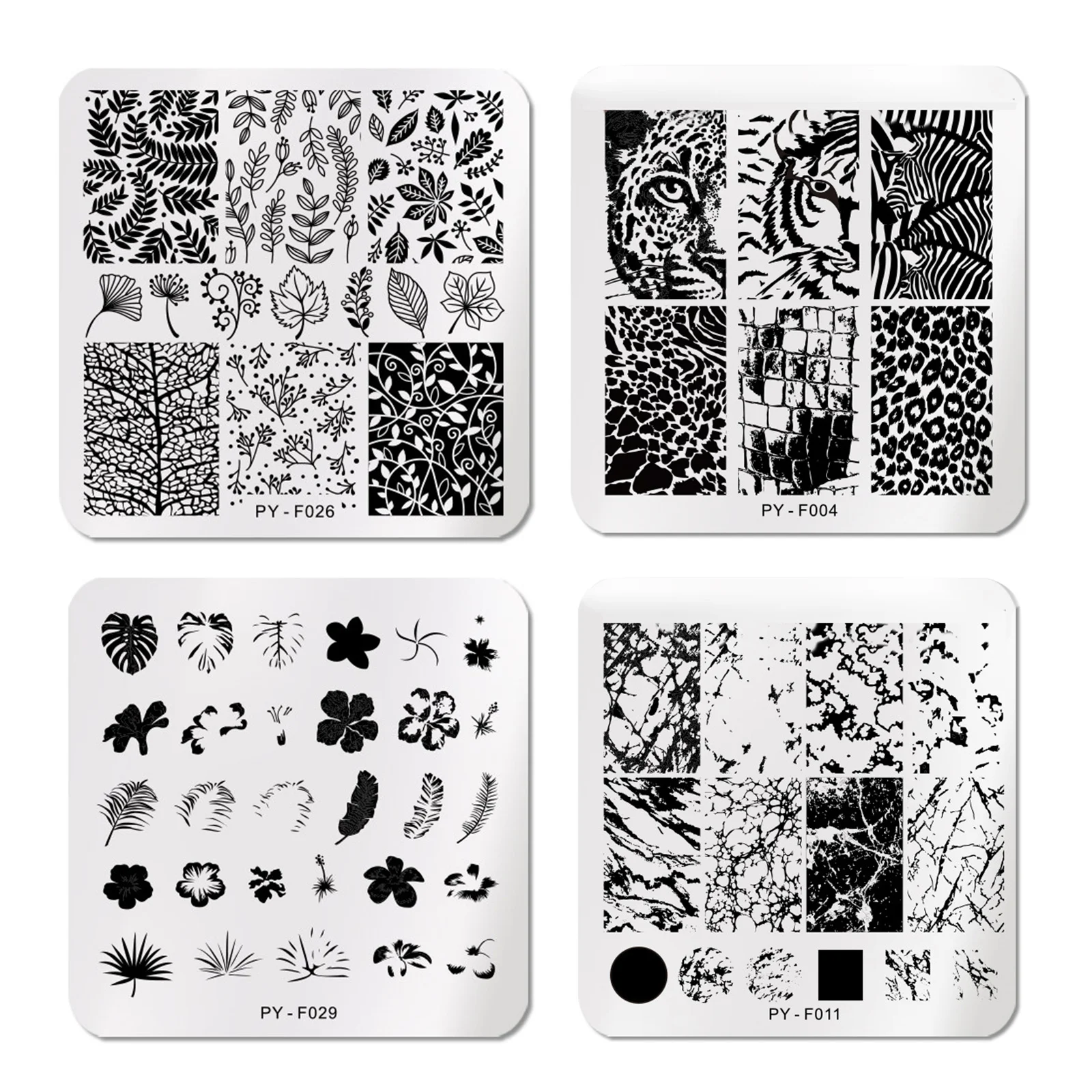 Цветок Мраморное изображение ногтей штамп штамповки пластины-шаблоны 4 шт Набор