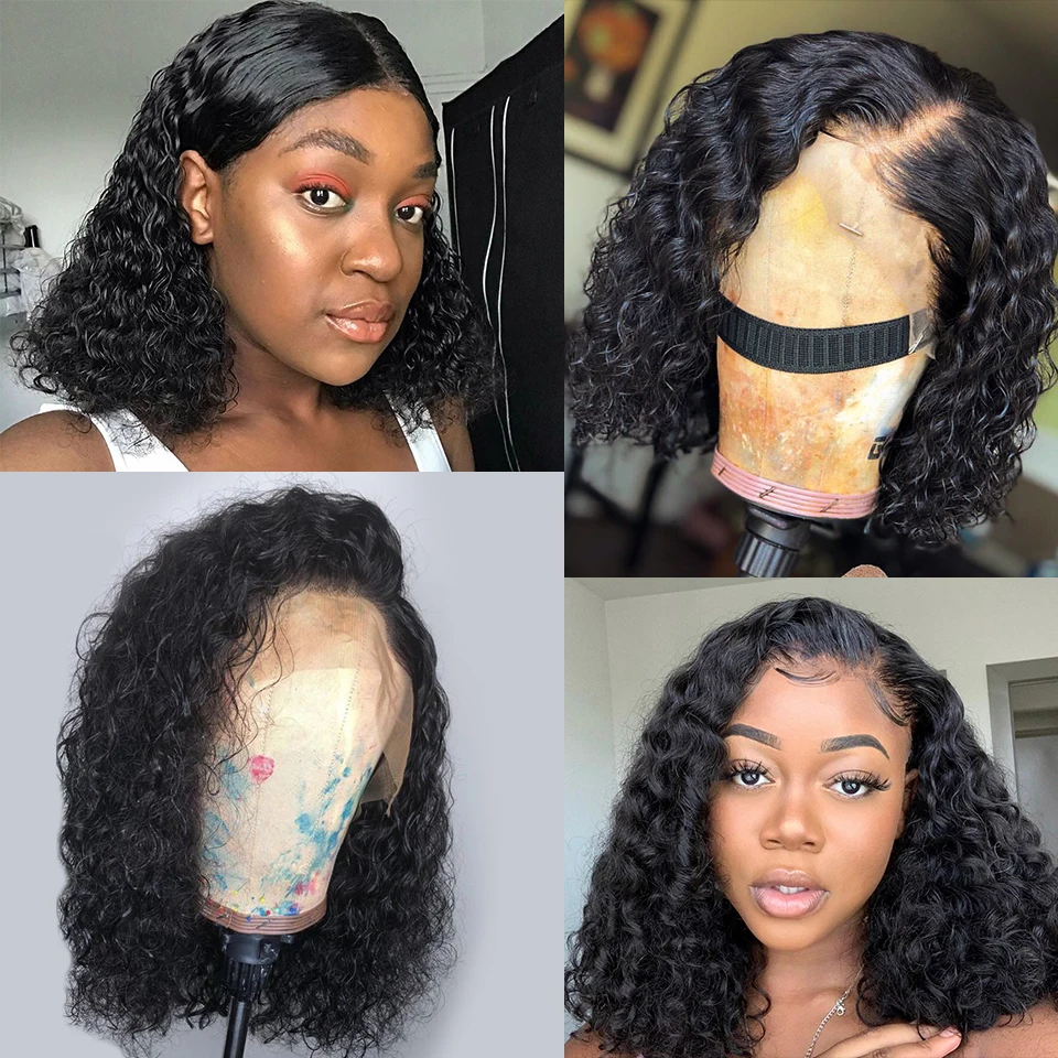 Волнистые короткий Боб Синтетические волосы на кружеве парики для чернокожих