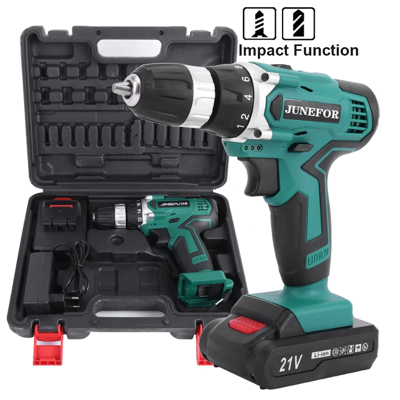 

Электрическая дрель 21 в 40 нм, электрическая отвертка с 2 литиевыми батареями, беспроводная дрель 18 + 1 Настройка, электроинструменты для дере...