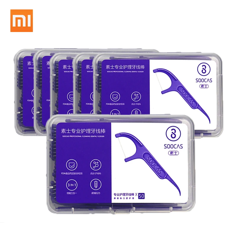 300 шт Xiaomi SOOCAS зубная нить для размещения между прутьями зубочистки провода зубочистки зубная нить гигиена полости рта 50 шт./кор. 6 коробка