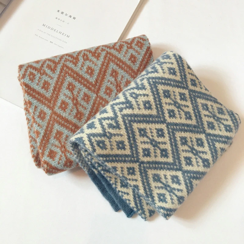 

Deep Winter Thick Scarf INS Pattern Knitted Wool Warm Fashion Bib