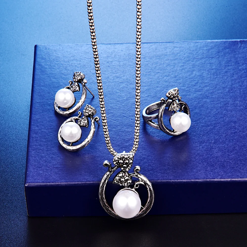 TSHOU216 модная свадебная бабочка жемчуг белое ожерелье серьги кольцо три