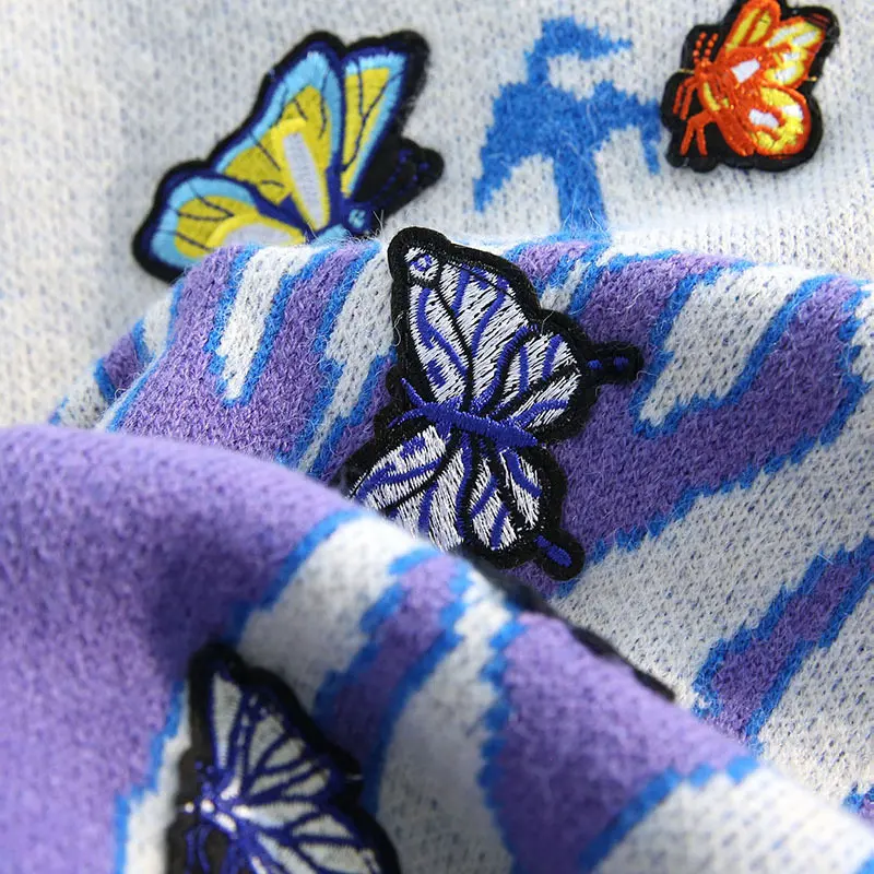 

Autumn Embroidery Butterfly Knitted Women's Sweater O-neck Long Sleeve Pullover Female Sweaters Winter Casual Loose Lady Clothes