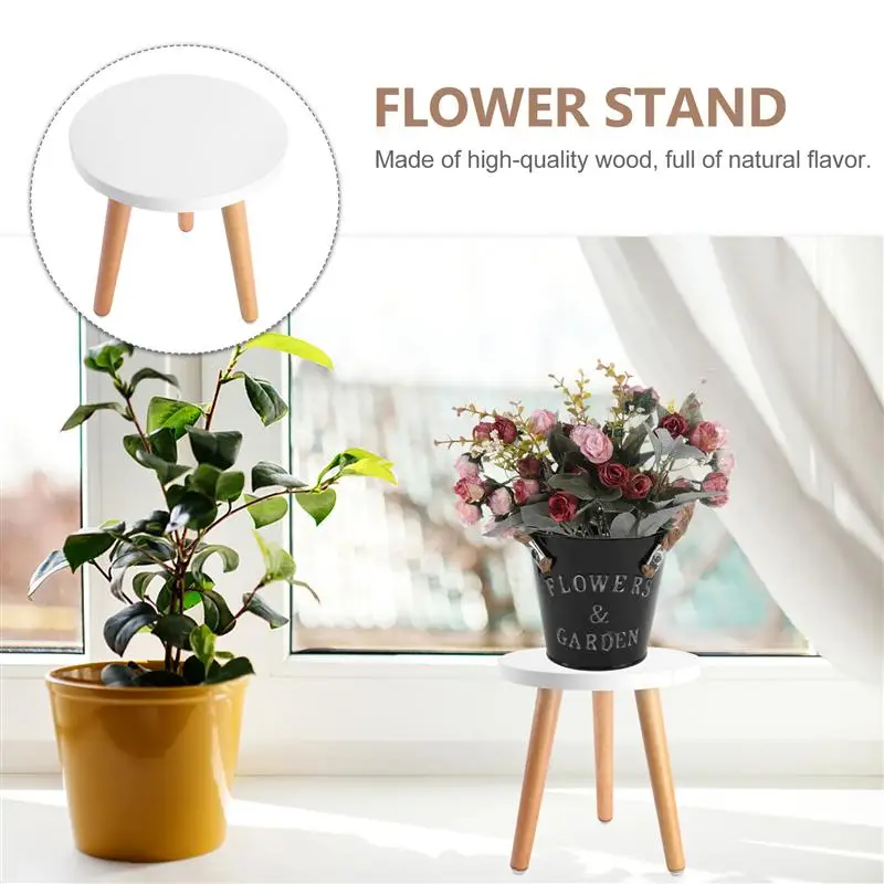 

1Pc Wood Plant Stand Flower Pot Stool Wooden Round Stool Home Decoration