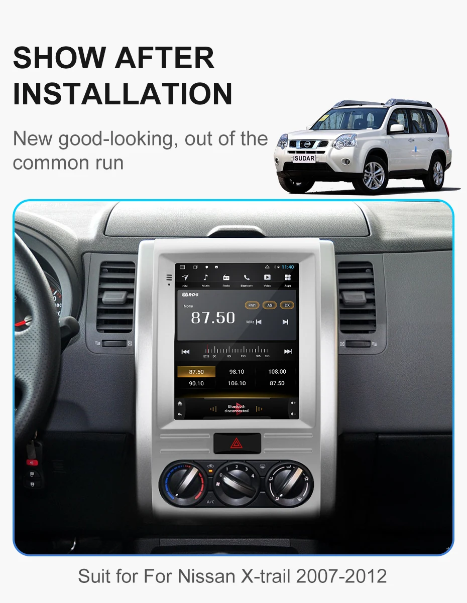 Isudar H53 Вертикальный 1 Din Android авто радио для Nissan/X-trail 2008-2012 gps Автомобильный мультимедийный ram 4G rom 64G DSP для модели Telsa
