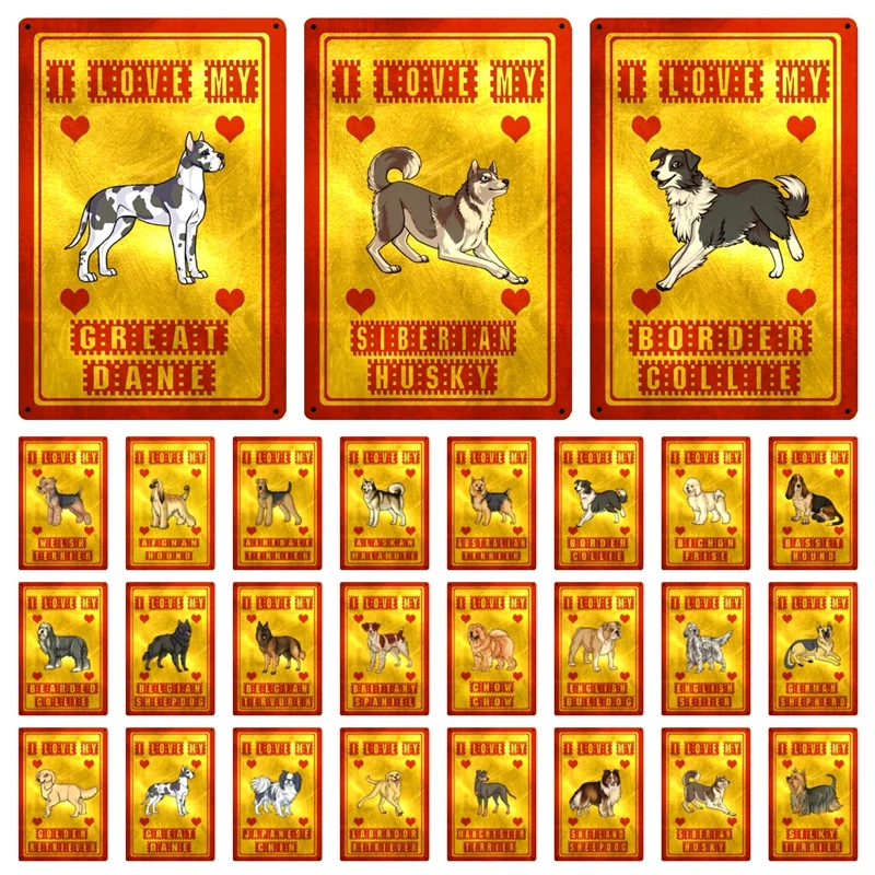 [Kelly66] Pet I Love My Dogs Бретань самоид Хаски немецкий овчаг металлический знак домашний