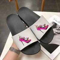 ladies high heels pattern printed sandals 2021 new summer beach open toe flip flops womens non slip comfortable slides
