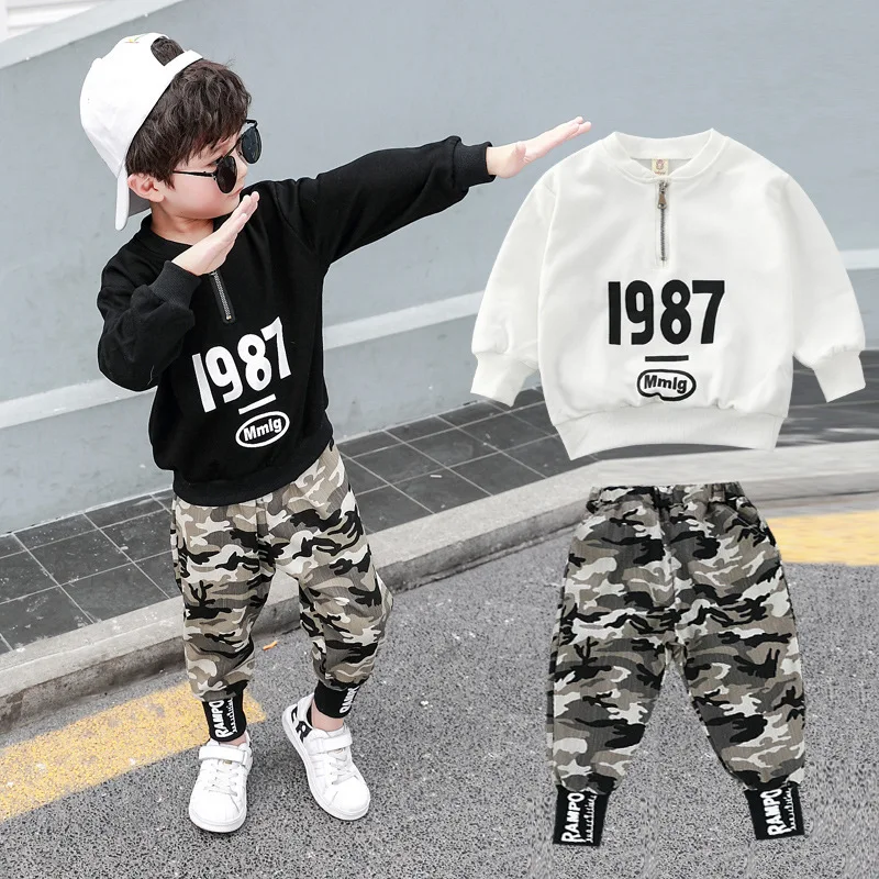 IENENS Child Set Autumn Baby Boys Clothes Sports Suit For Boy Letter Sweatshirt + Camouflage Pants Kids Military Clothing Outfit |