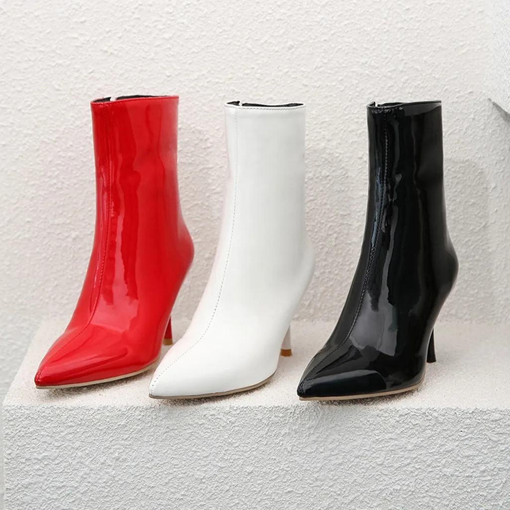 Пикантные ботинки на высоком каблуке женские модные Фетиш-ботинки тонком молнии