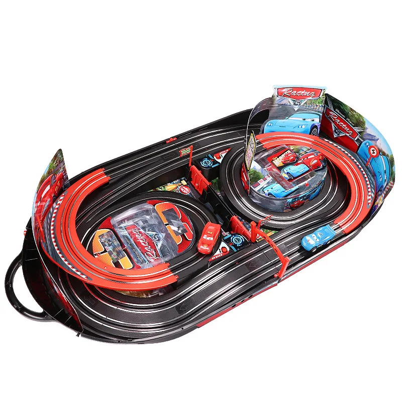 

Creative Kids' assembly educational toy car Parent-child interaction portable rail dual battle game track car toys with LED