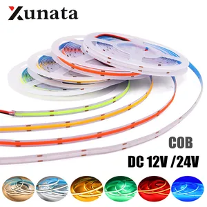Светодиодная лента COB, 12 в пост. Тока, 24 В, теплыйнатуральный белыйкрасныйсинийзеленый, высокая плотность