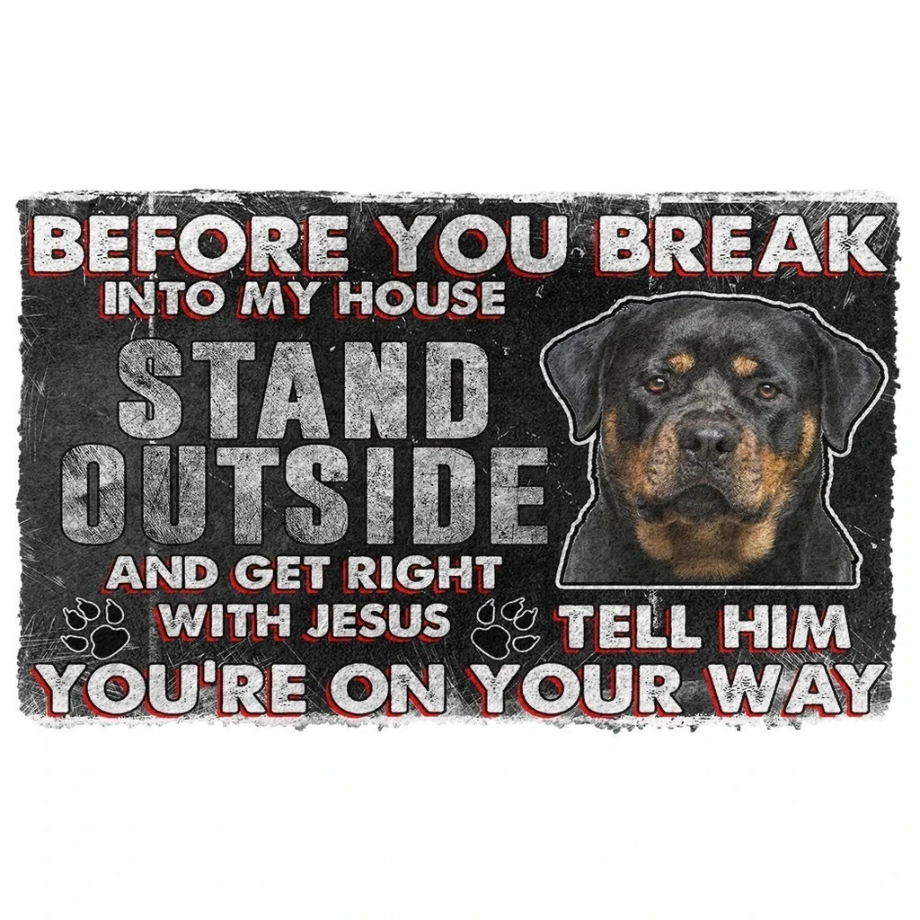

3D Doormat Rottweiler BeforeYou Break Into My House Flannel Non Slip DIY Door Floor Mats Decor Porch House Indoor Rug