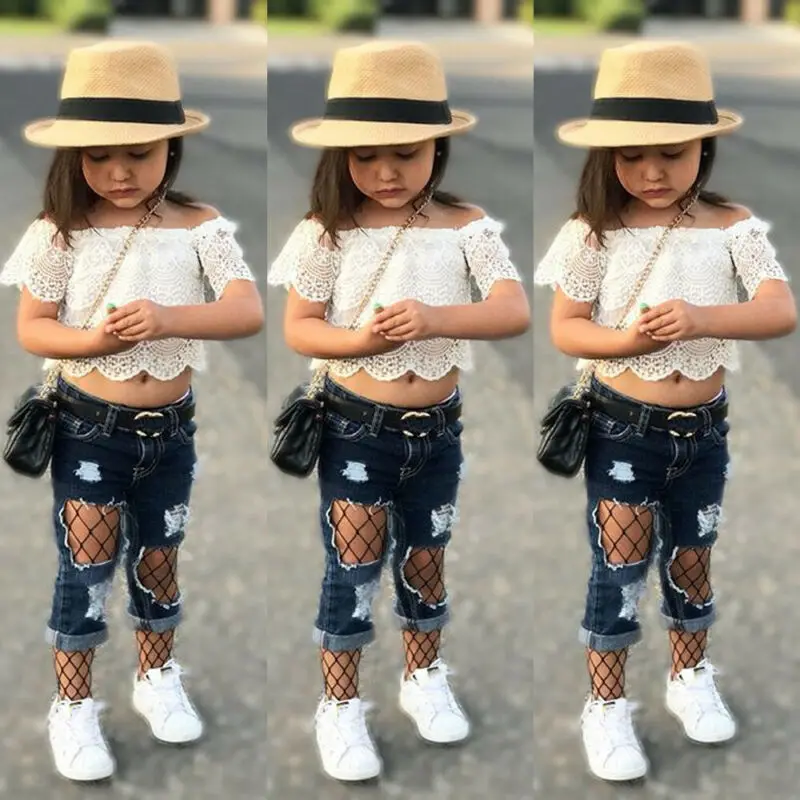 2 шт. кружевная рубашка с открытыми плечами для маленьких девочек | Детская одежда