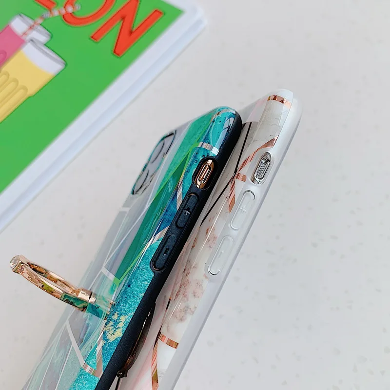 Геометрический гальванический мраморный чехол с кольцом для iPhone 11 Pro Max 2019 XR XS MAX X 8