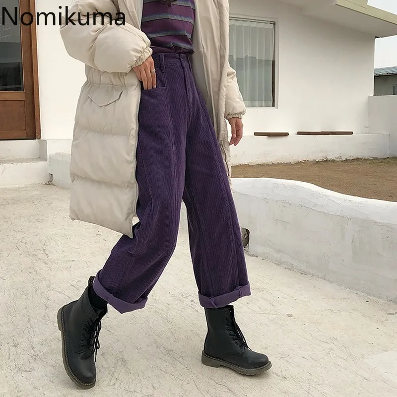 Женские винтажные вельветовые брюки Nomikuma фиолетовые однотонные повседневные