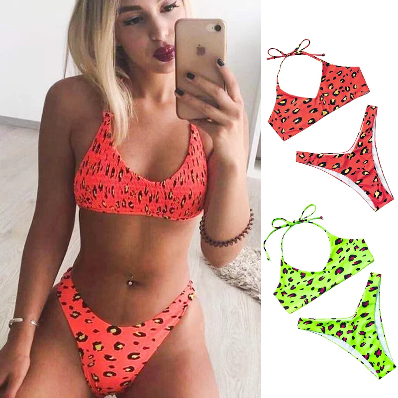 Новинка женский купальник с открытой спиной сексуальный леопардовый раздельный