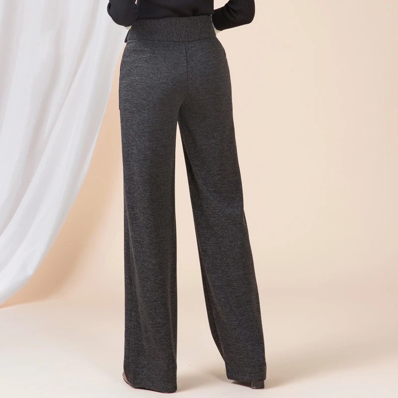 Женские шерстяные брюки с широкими штанинами высокой талией большие размеры |
