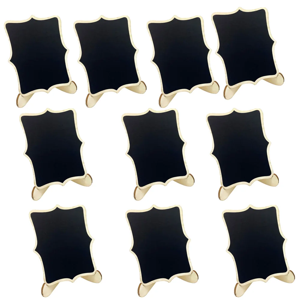 

10 Pieces Wooden Table Stand Blackboard Chalkboard with Base Display Name Number Tags 10x7.5cm