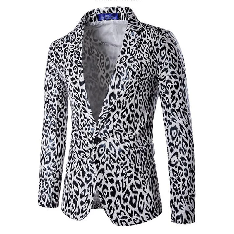 

Мужской повседневный эксклюзивный костюм леопарда для ночного клуба вечерние Мужской Блейзер на одной пуговице в европейском и американск...